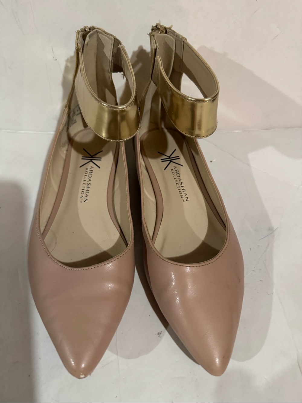 Kardashian Kollection Blush Pink Pointed Flats with Gold Ankle Cuff Size 6 M